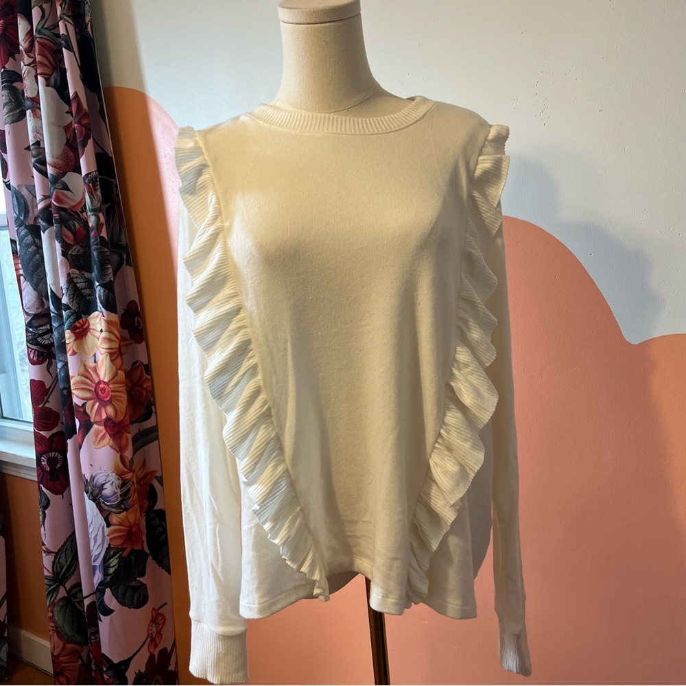nwt michael stars white ruffle sweater size l